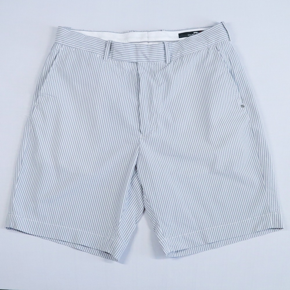 RLX‎ Ralph Lauren Shorts Mens 33 Gray White Seersucker Striped Golf Luxury Sport